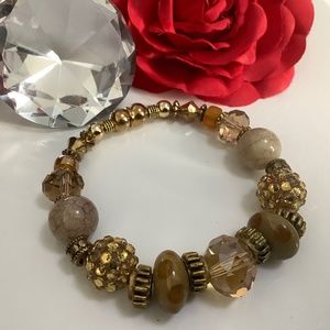Gold Tone Vintage Style Bracelet with Beads, magnetic clasp